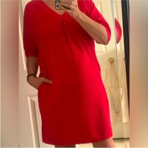 Halston Heritage raspberry red shift dress with pockets !